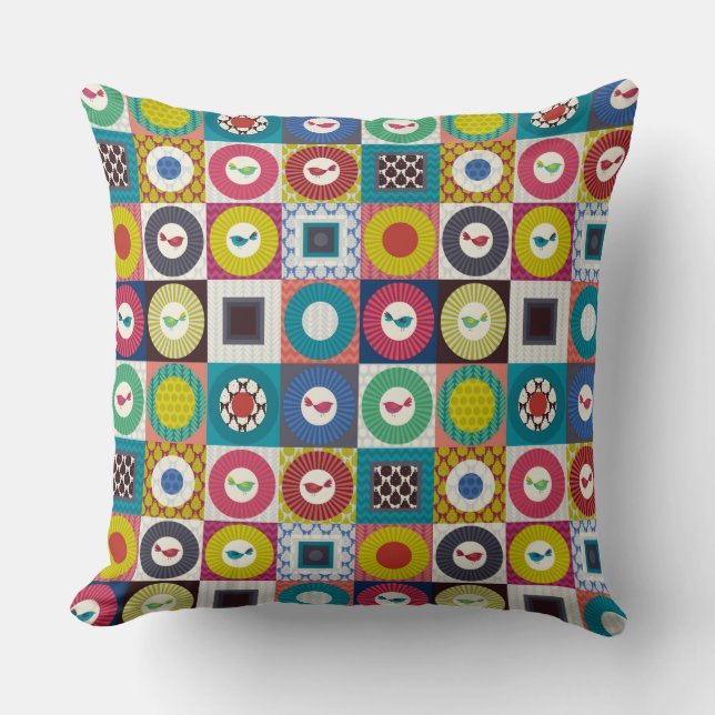 Almofada pequeno quadrado de pássaros pequeno (Frente)