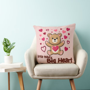 Almofada "Pequeno Teddy Grande Coração" Urso Fofo Rosa Clar