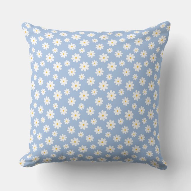 Almofada Periwinkle Blue and White Daisies Throw Pillow (Frente)