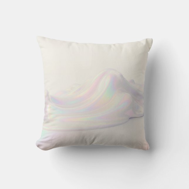 Almofada Pérola Iridescente Fluxo Líquido Estética Abstrata (Frente)