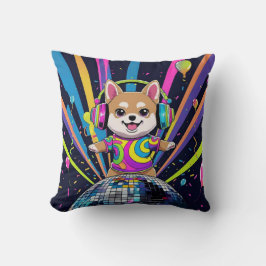 Almofada Perro Kawaii Shiba Inu Bailando Neón Retro