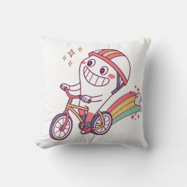 Almofada Personagem de desenho animado alegre na Bicicleta 