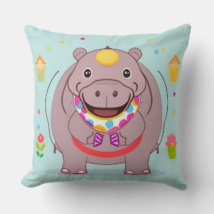 Almofada Personagem de Hipopótamo Feliz com Decorações Fest