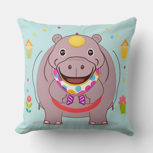 Almofada Personagem de Hipopótamo Feliz com Decorações Fest (Frente)