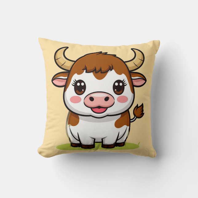 Almofada Personagem de Touro de Desenho Animado Fofo com Ex (Frente)