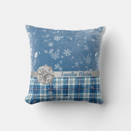 Almofada Personaliza Navidad Elegante Cuadriculado Azul 