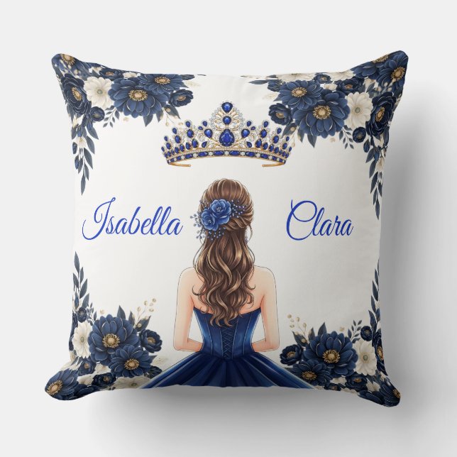 Almofada Personalizada Azul Real para Quinceanera (Frente)