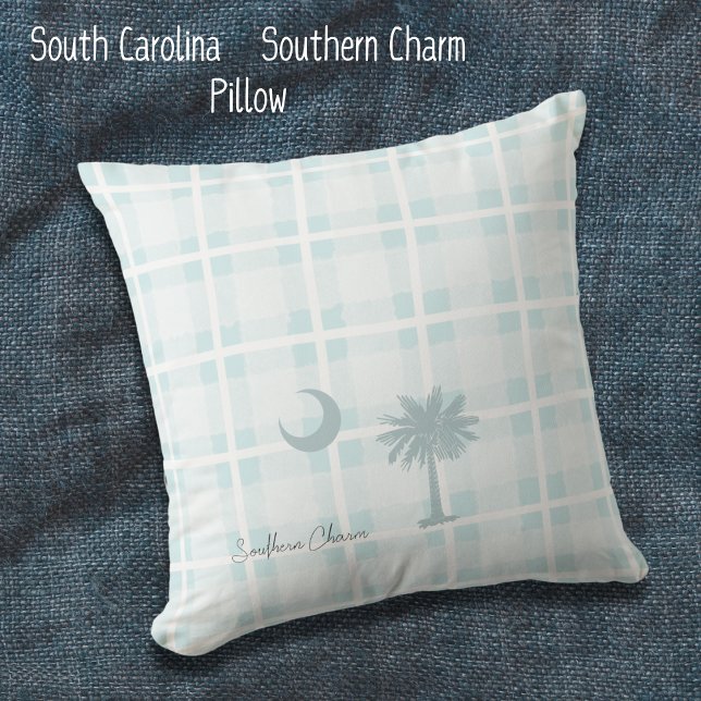 Almofada Personalizada da Carolina do Sul com Lua  (South Carolina Flag, Southern Charm Throw Pillow. A simple rustic design perfect for any family room)