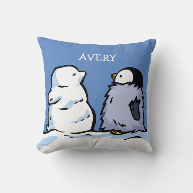 Almofada Personalizada de Neve do Pintinho Pinguim (Frente)