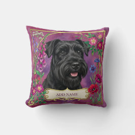 Almofada Personalizada Floral Rosa Schnauzer Preto