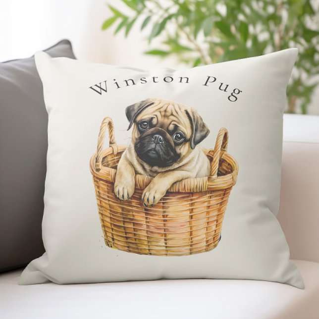 almofada personalizada fofa moderna pug (cute personalized  modern pug dog throw cushion with custom name space , ideal for any pug lover
)