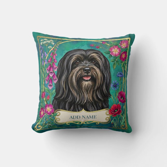 Almofada Personalizada Lhasa Apso Preto e Bege (Frente)