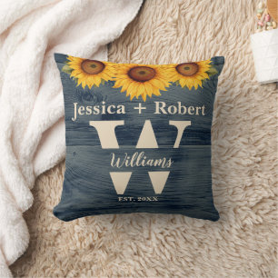 Almofada Personalizada Madeira Azul Girassol Rústi