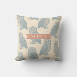 Almofada Personalizado Azul Vintage Coruja Casa de Campo Fl
