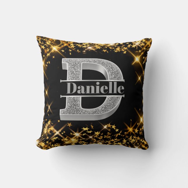 Almofada Personalizado D Monograma Inicial de Prata Seu Nom (Frente)