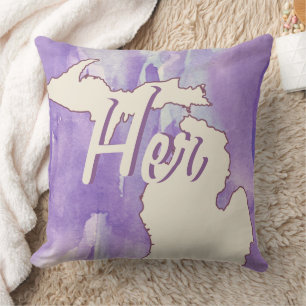 Almofada Personalizado Estado Michigan Aquarela Roxa