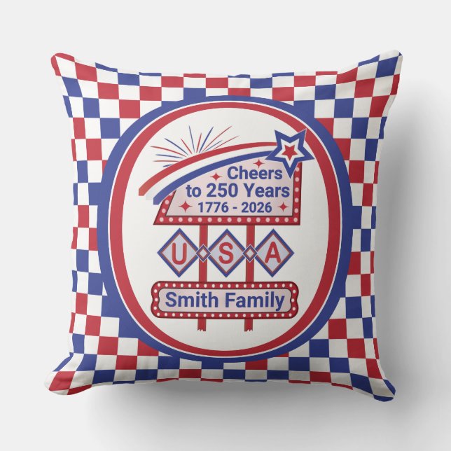 Almofada Personalizado EUA 250 – Letreiro Retro Patriótico (Frente)