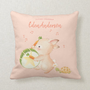 Almofada [Personalizado] Nome do Bebê Bunny Drummer Music 