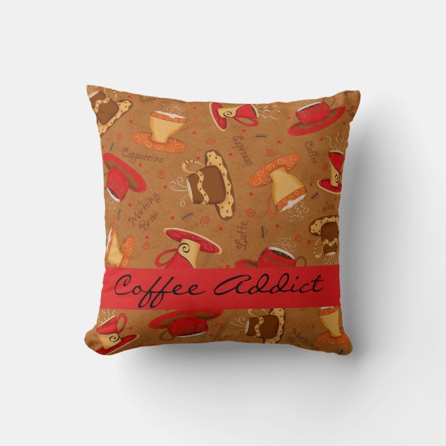 Almofada Personalizado para o viciado em café vermelho e ca (Frente)