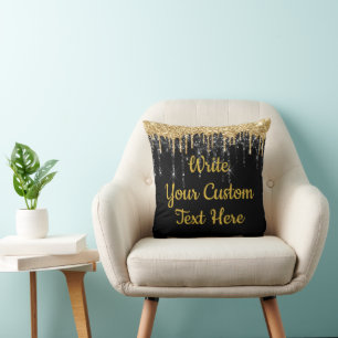 Almofada Personalizado Preto e Dourado Brilho Bonito