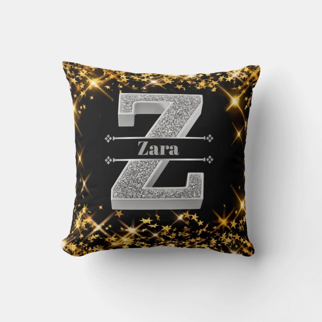 Almofada Personalizado Z Monograma Inicial do Prata Seu Nom (Frente)