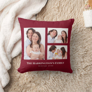 Almofada Personalizar 3 Seções Família Fotos Colagem Vermel