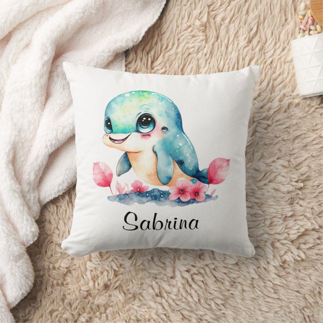 Almofada Personalizar a Nursery Kids Room Dolphin Watercolo (Cobertor)