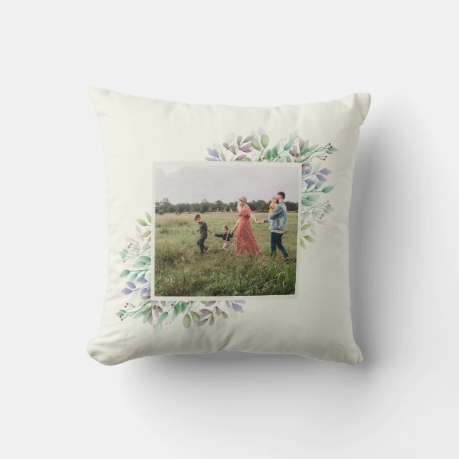 Almofada Personalizar Boho Floral Foto Botânica Verde (Frente)