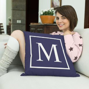 Almofada Personalizar monograma em azul marinho