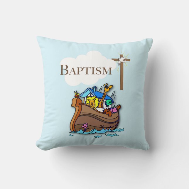 Almofada Personalizável, Arca de Noé do Batismo de Menino (Frente)