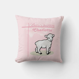 Almofada Personalizável, Batismo, Rosa, Menina, Cordeiro