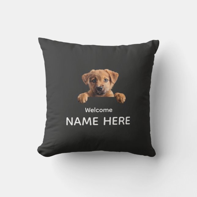 Almofada Personalize Cachorrinho de Boas-Vindas Fofo (Frente)