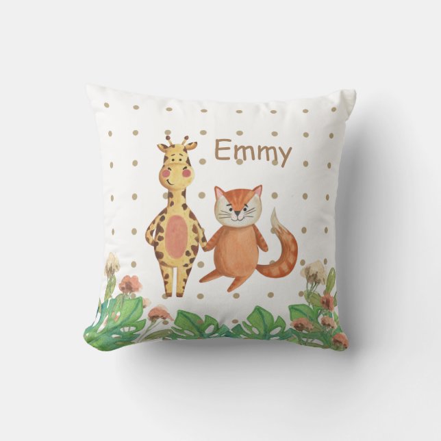 Almofada Personalize o berçário de safari de aquarela fofa  (Frente)