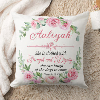 Almofada Personalize Prov 31:25 Dia das Mães Rosa Rosa
