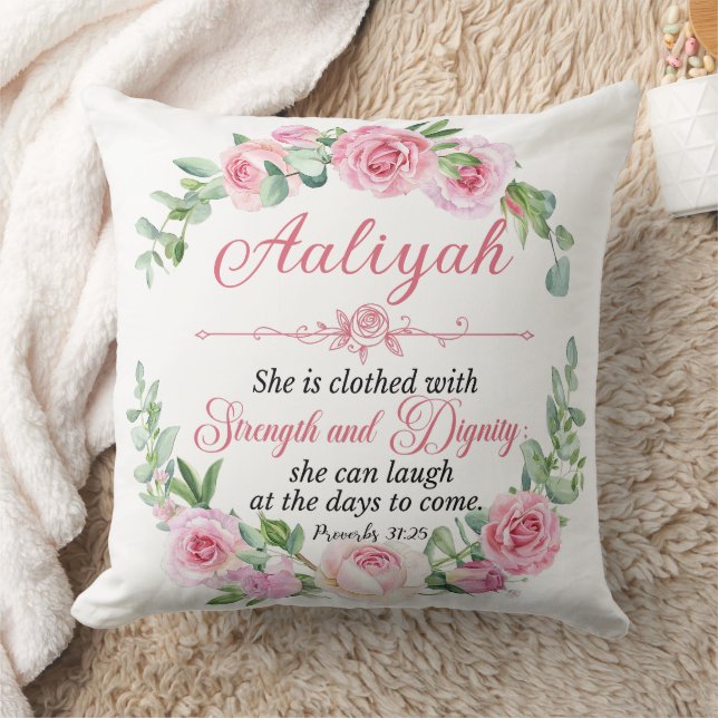 Almofada Personalize Prov 31:25 Dia das Mães Rosa Rosa (Cobertor)