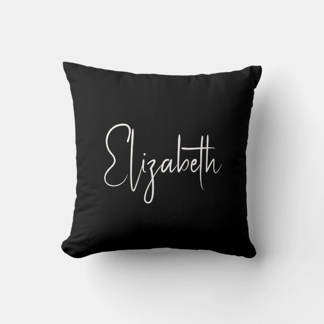 Almofada Personalize Seu Próprio Nome Ou Texto Preto Script (Frente)