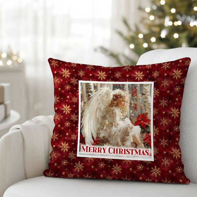 Almofada Personalized Angel Red Gold Kids Gift Best Xmas (Personalized Angel Red Gold Kids Gift Best Christmas Pillow

)