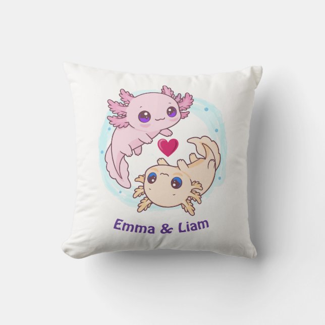 Almofada Personalized Axolotl Couple Valentine Throw Pillow (Frente)