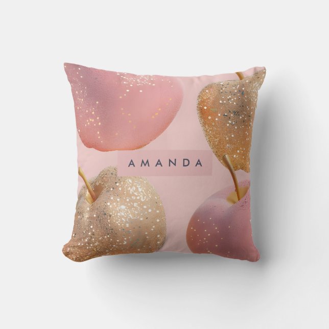 Almofada Personalized Blush Pink and Gold Glitter Apple  (Frente)