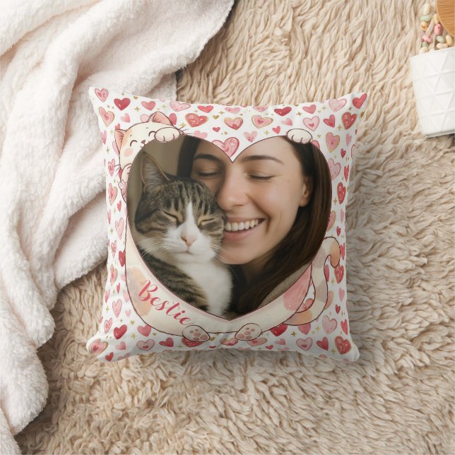 Almofada Personalized Cat Heart Photo Pillow | Pet Lovers (Cobertor)