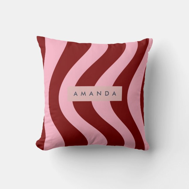 Almofada Personalized Cherry Red and Pink Wavy Stripe (Frente)
