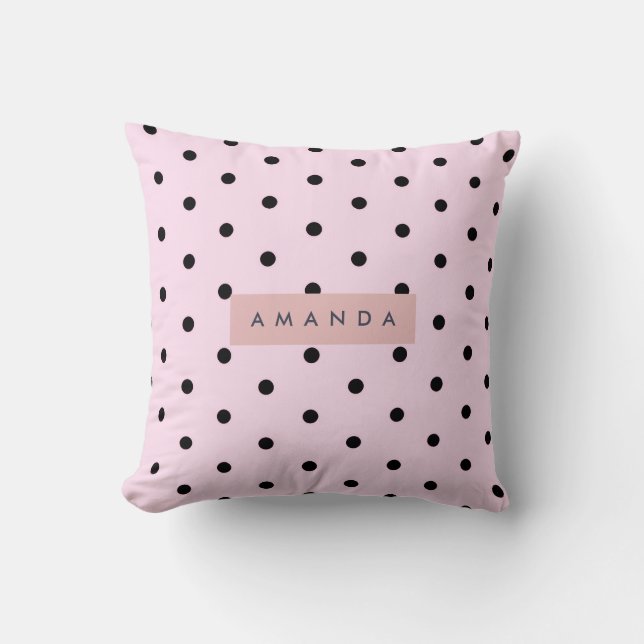 Almofada Personalized Chic Pink and Black Polka Dot (Frente)