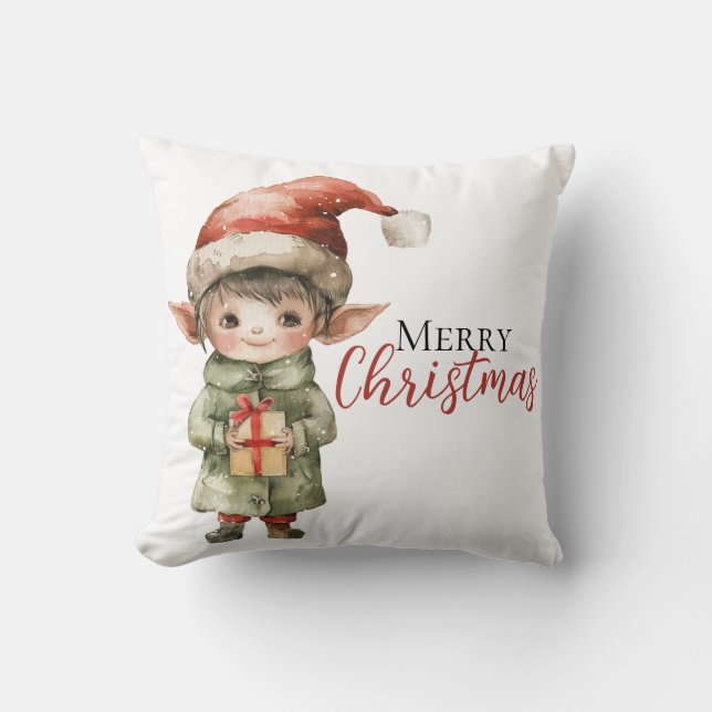 Almofada Personalized Christmas Elf Pillow – Custom Holiday (Frente)