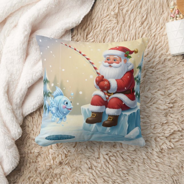 Almofada Personalized Christmas Santa Ice Fishing   (Cobertor)