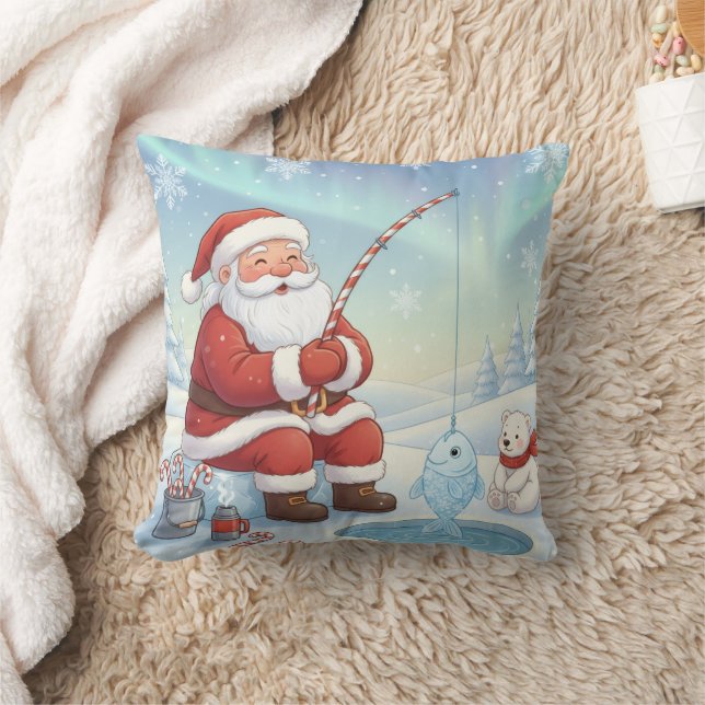 Almofada Personalized Christmas Santa Ice Fishing   (Cobertor)