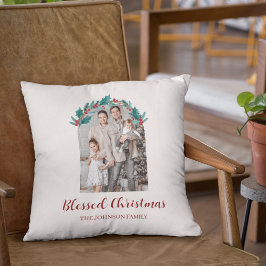 Almofada Personalized Christmas Wreath Photo & Name Pillow