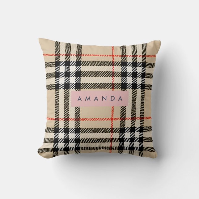 Almofada Personalized Classic Tan, Black & Red Plaid (Frente)