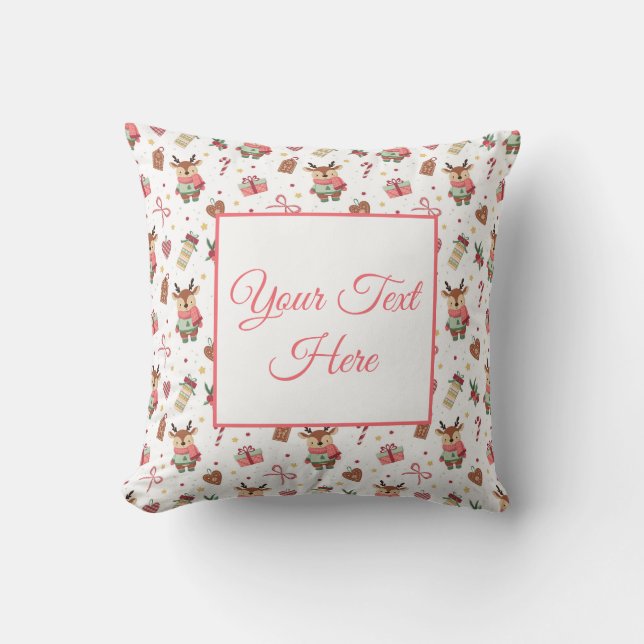 Almofada Personalized Cozy Reindeer Christmas Throw Pillow (Frente)