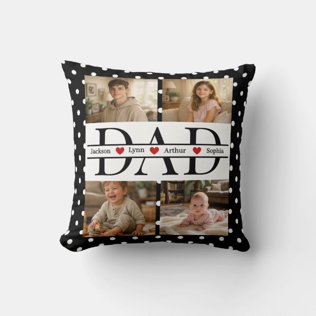 Almofada Personalized Dad Photo Collage & Kids Name (Frente)