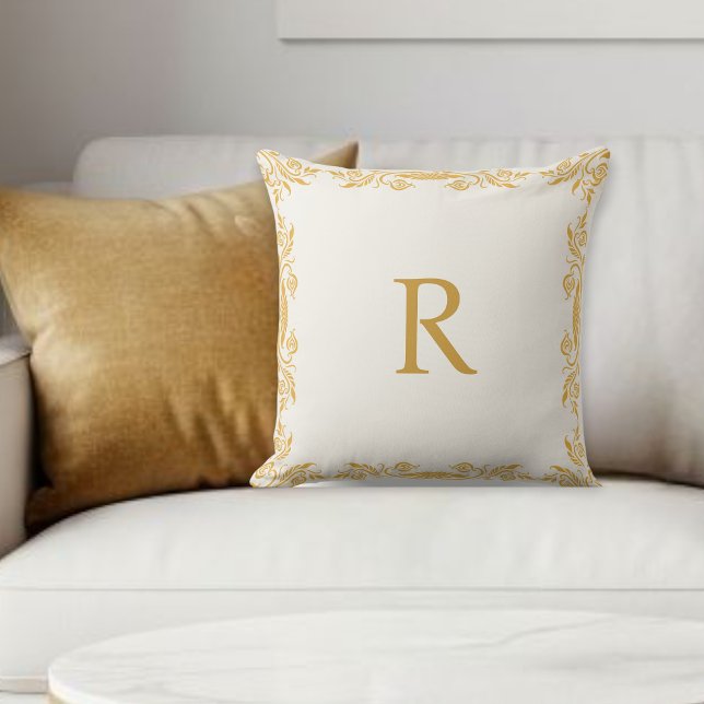 Almofada Personalized Decorative Pillow, Gold effec Initial (Criador carregado)